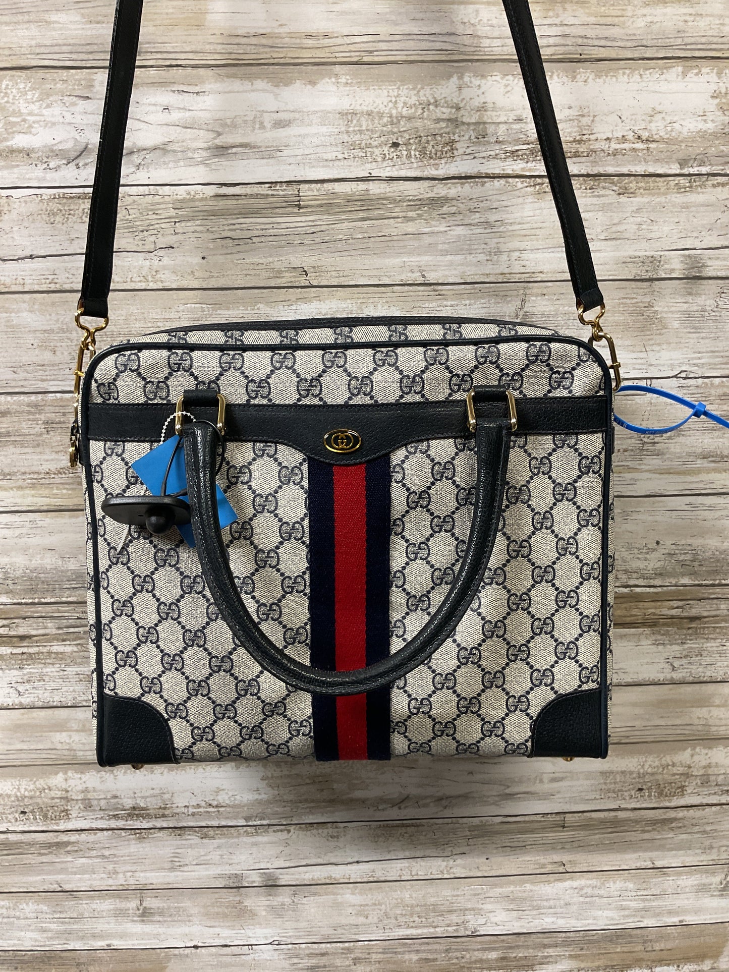 Tote Luxury Designer By Gucci In Black & Cream, Size:Medium