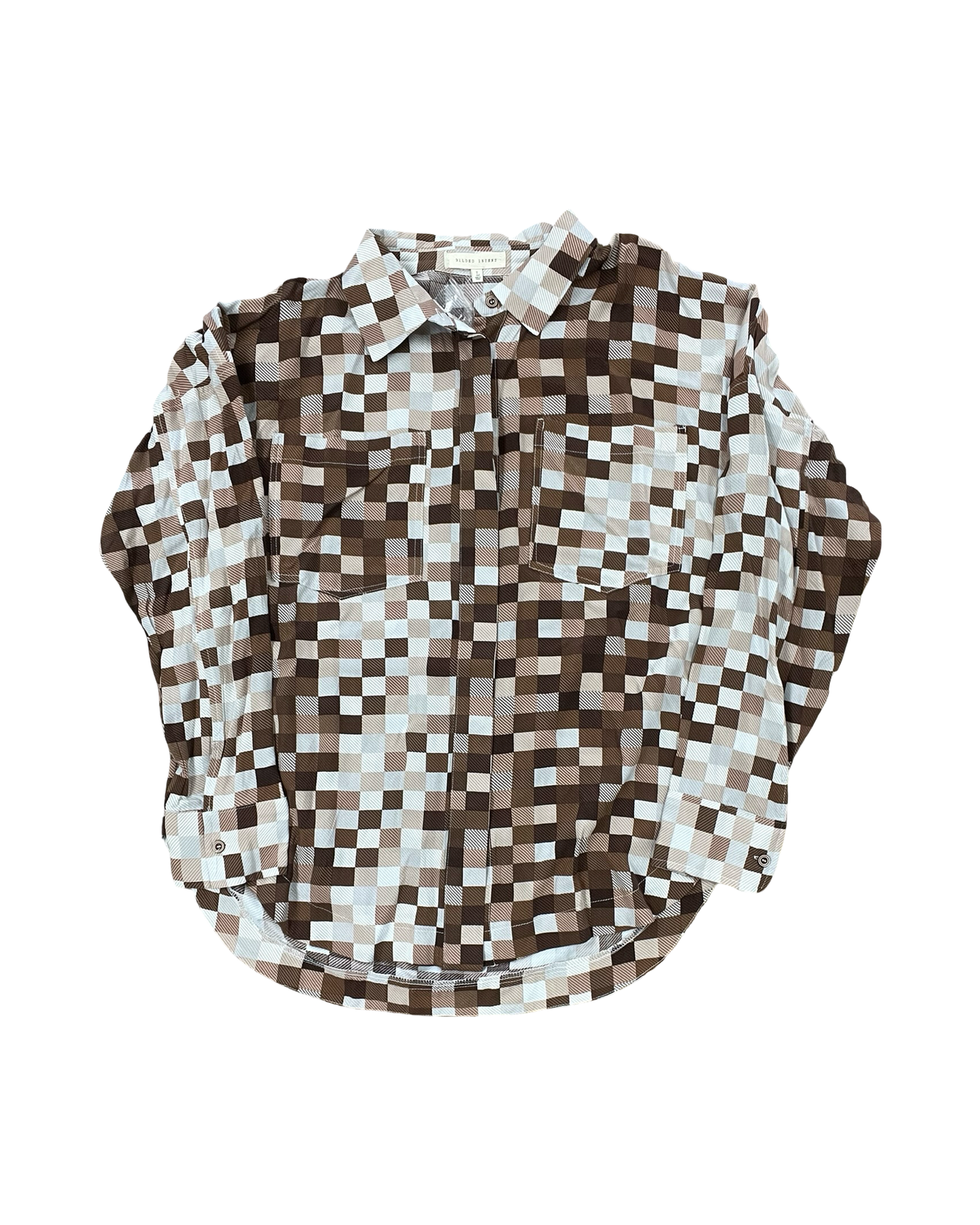 Blouse Ls By Gilded Intent In Brown & Tan, Size:L