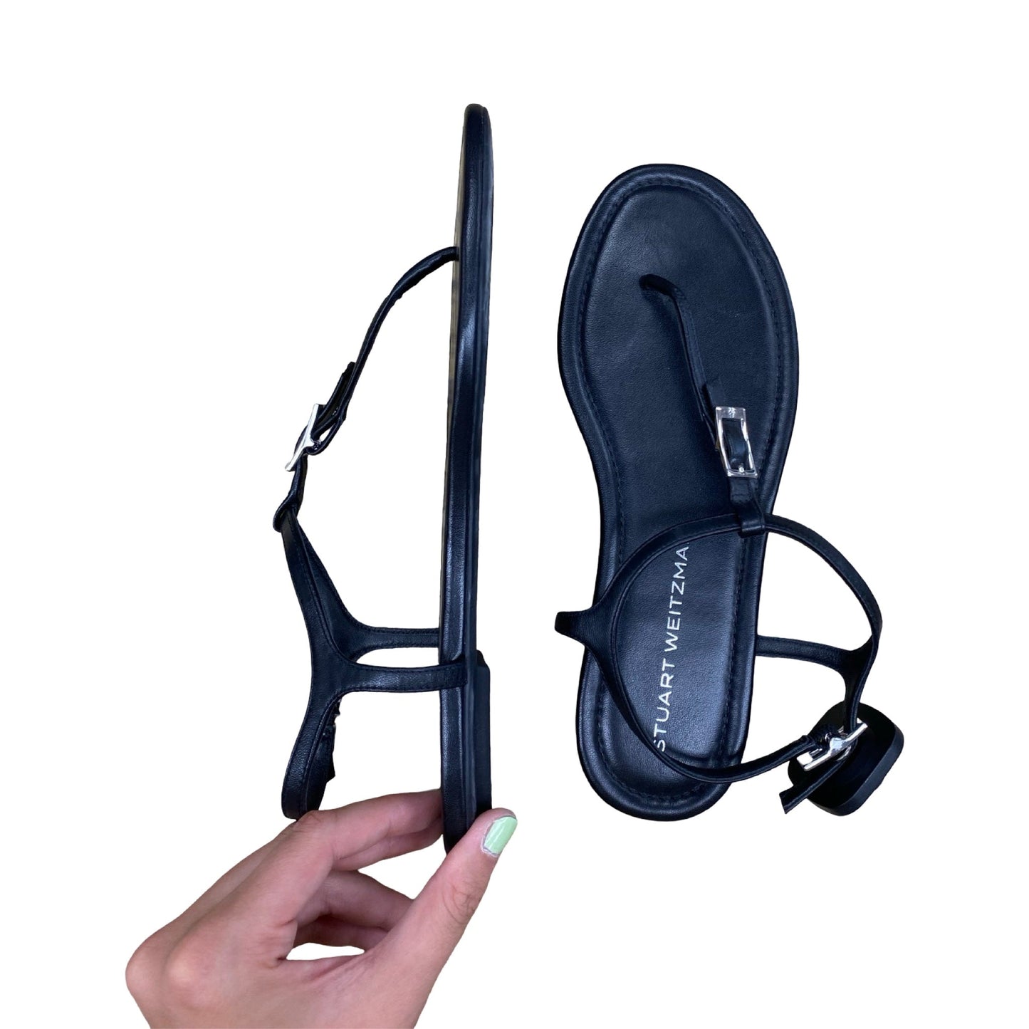 Sandals Flats By Stuart Weitzman In Black, Size:8.5