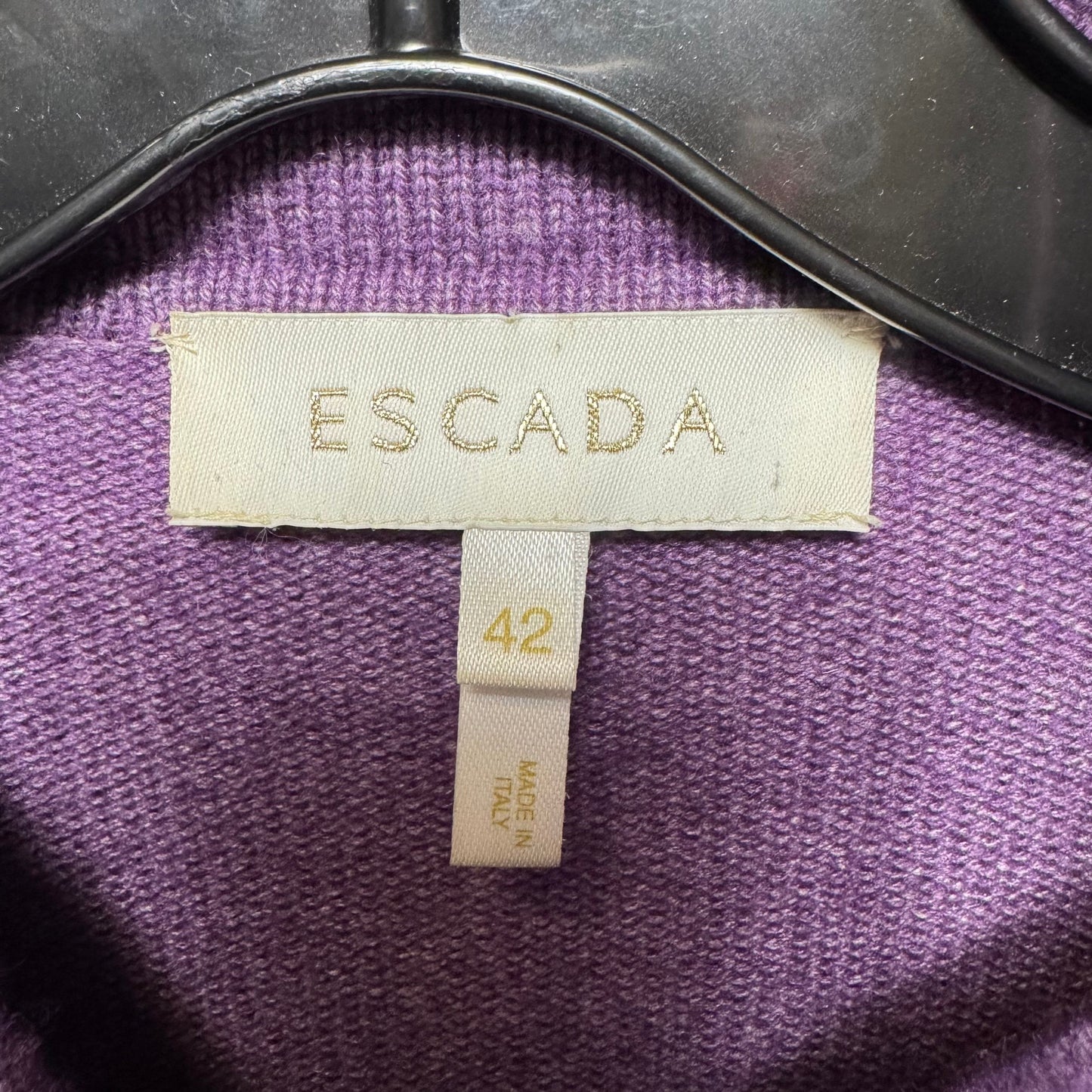 Cashmere Blend Zip Front Cardigan Sweater With Snakeskin Embellishment Designer By Escada In Purple, Size: L (42 EU)