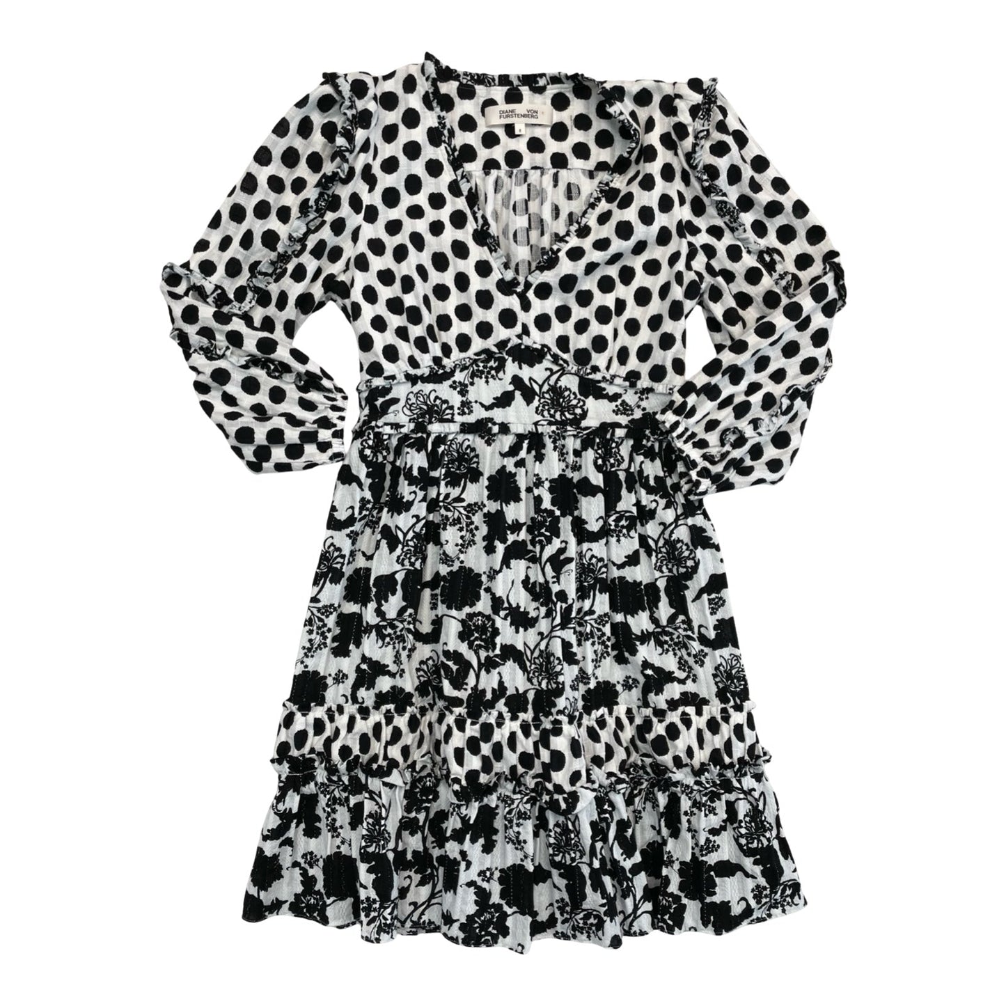 Dress Designer By Diane Von Furstenberg In Black & White, Size:8