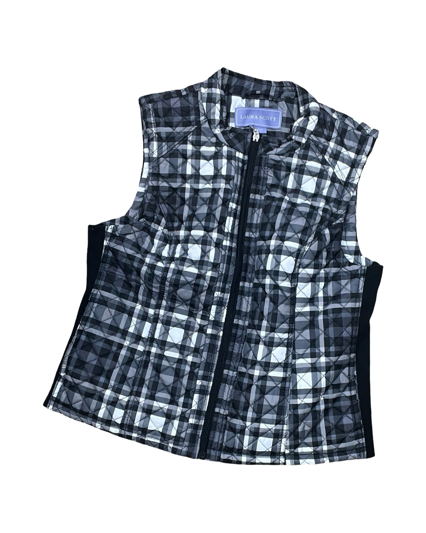 Vest Puffer & Quilted By Laura Scott In Black & White, Size:Xl