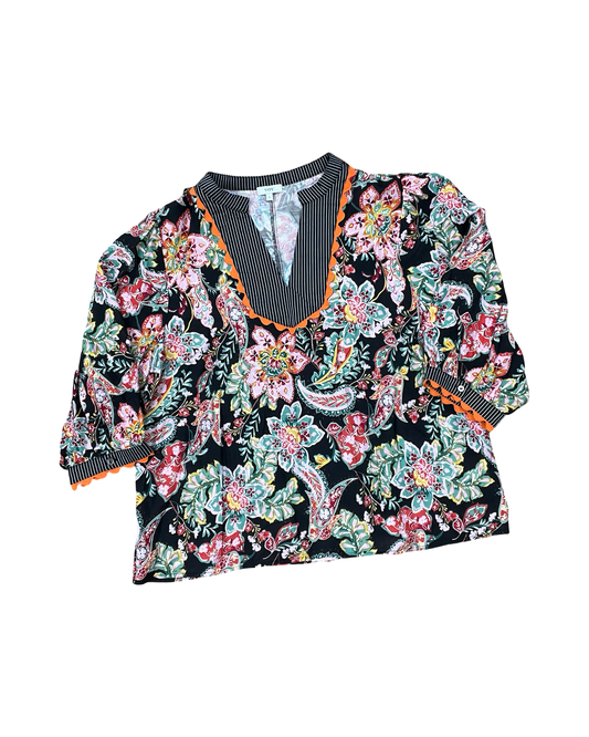 Top 3/4 Sleeve By Voy In Floral Print, Size:L
