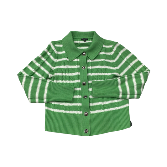 Sweater Cardigan By Talbots In Green & White, Size:M