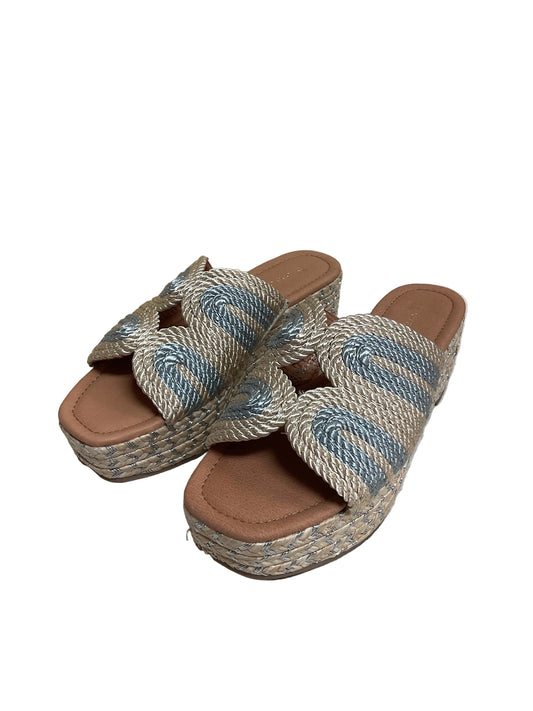 Sandals Heels Wedge By Cma In Silver & Tan, Size:7