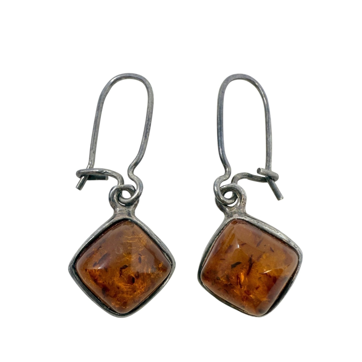 Silver Tone Amber Drop Earrings