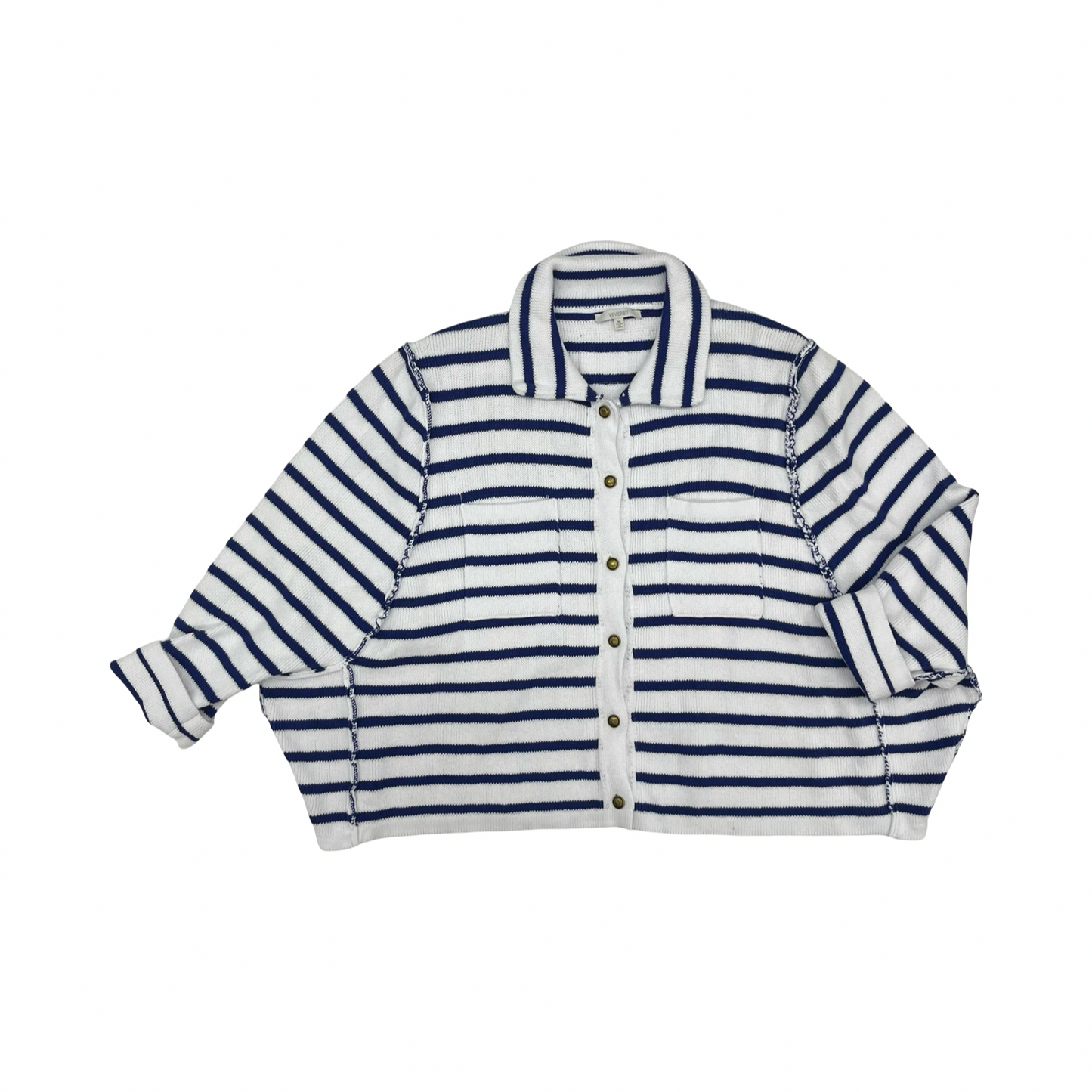 Sweater Cardigan By Veveret In Blue & White, Size:M