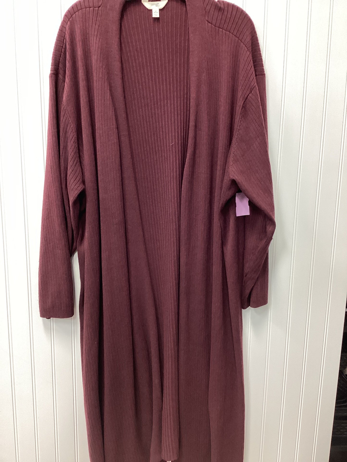 Cardigan By Terra & Sky In Maroon, Size:4X