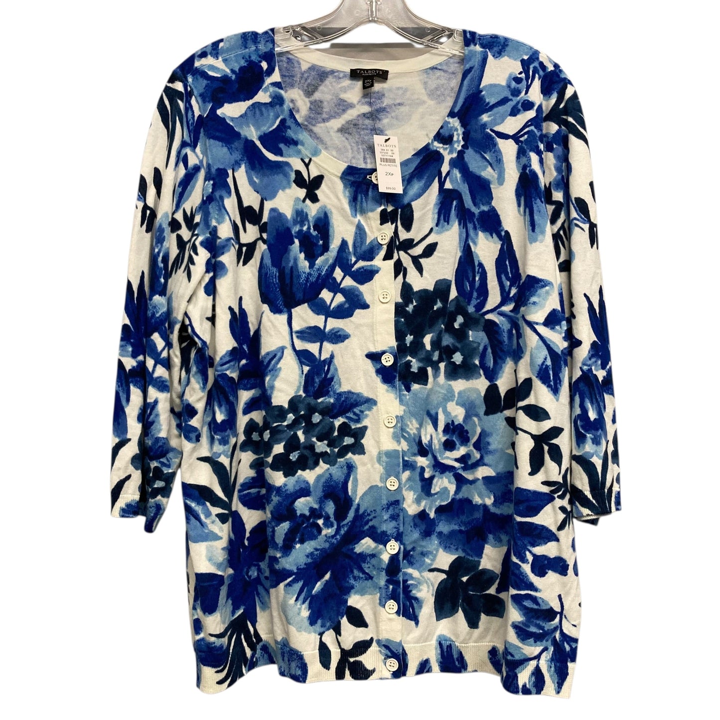 Sweater Cardigan By Talbots In Blue & White, Size:2X