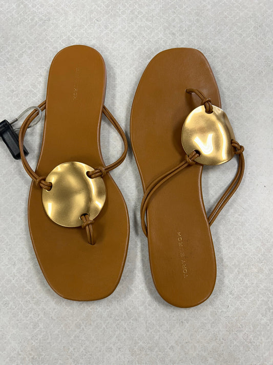 Sandals Designer By Tory Burch In Gold & Tan, Size:9.5