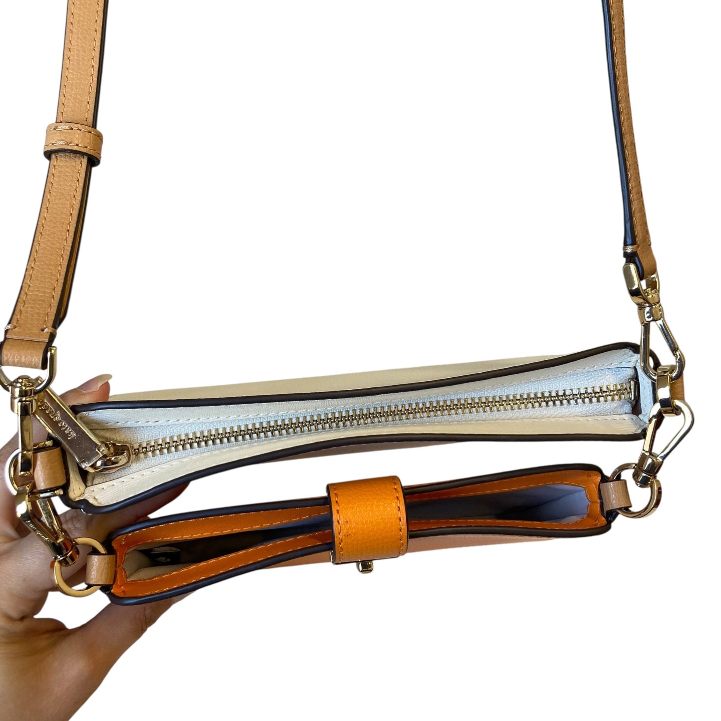 Crossbody Designer By Kate Spade In Cream & Orange, Size:Small