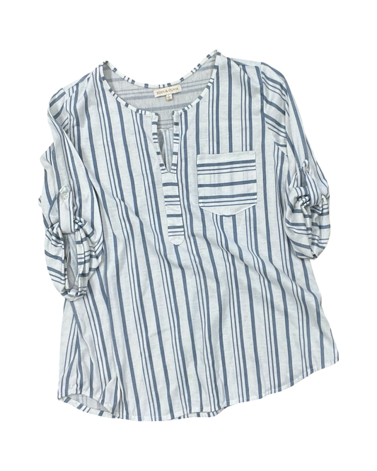 Top 3/4 Sleeve By Eden & Olivia In Blue & White, Size:L