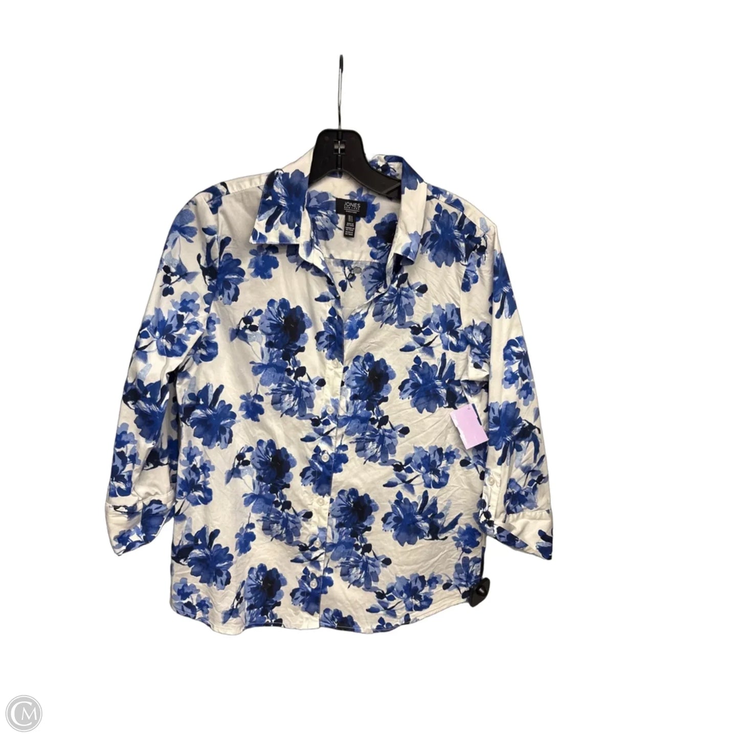 Top Long Sleeve By Jones New York In Blue & White, Size: S