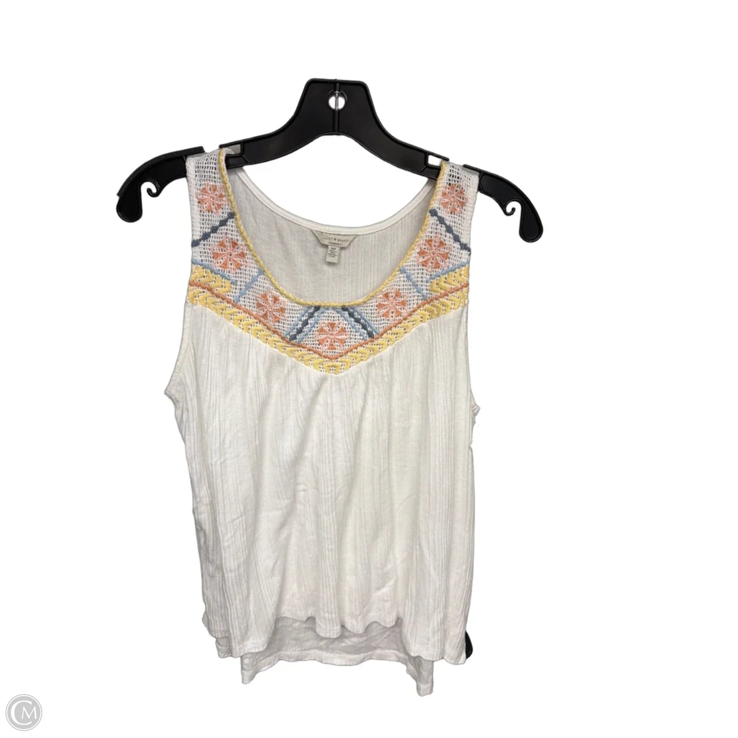 Top Sleeveless By Lucky Brand In White & Yellow, Size: S