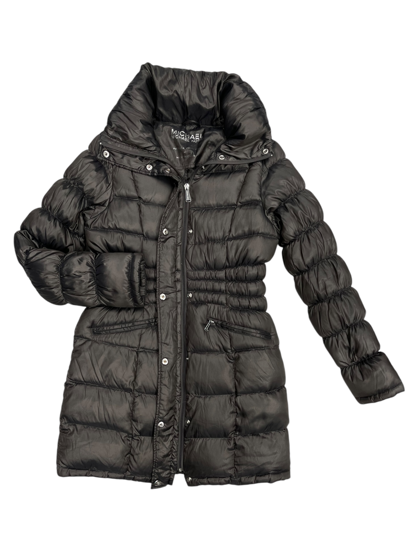 Jacket Puffer & Quilted By Michael Kors In Green & Grey, Size: M