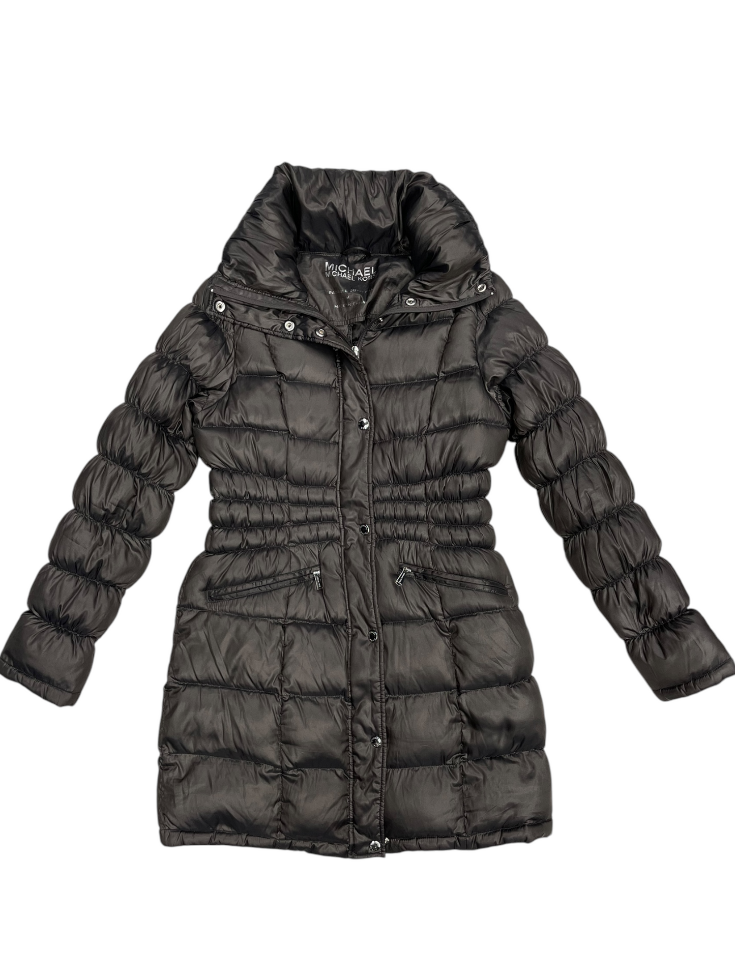 Jacket Puffer & Quilted By Michael Kors In Green & Grey, Size: M