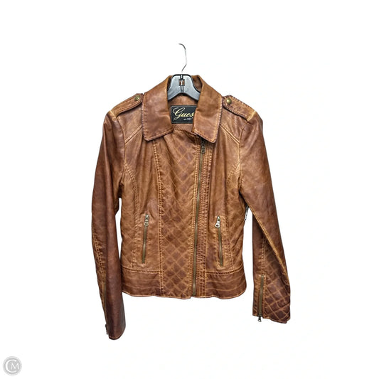 Jacket Moto Leather By Guess In Brown, Size: M