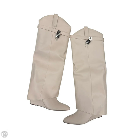 Boots Mid-calf Heels By Clothes Mentor In Cream, Size: 8.5