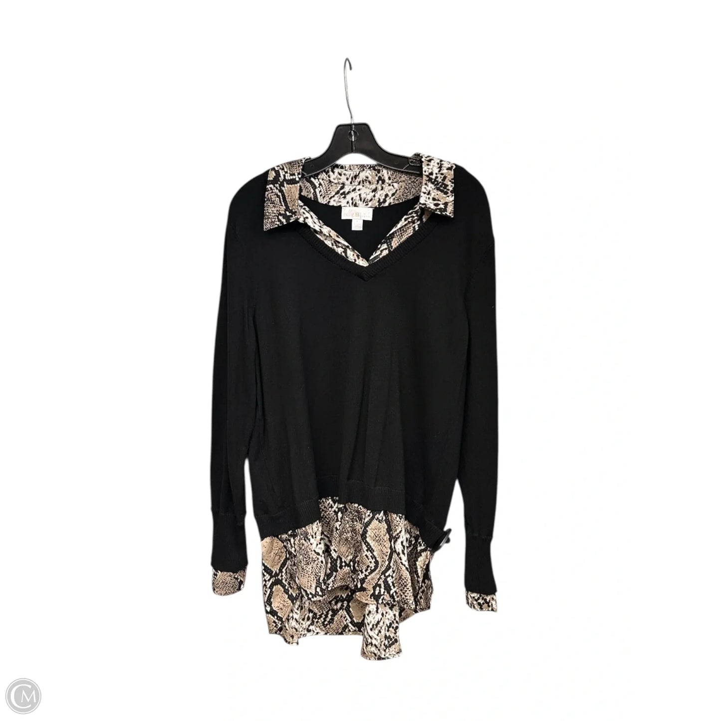 Top Long Sleeve By Belle By Kim Gravel In Black & Brown, Size: L