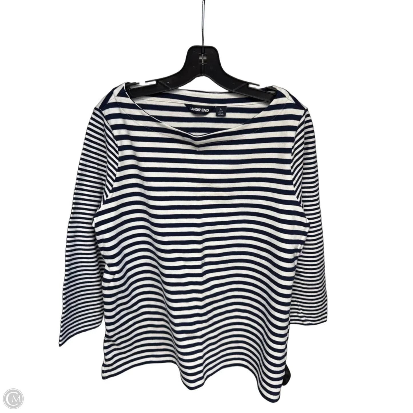 Top Long Sleeve By Lands End In Blue & White, Size: L