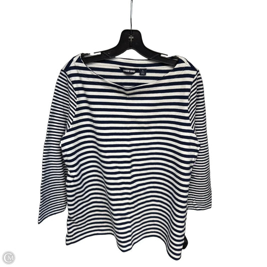 Top Long Sleeve By Lands End In Blue & White, Size: L
