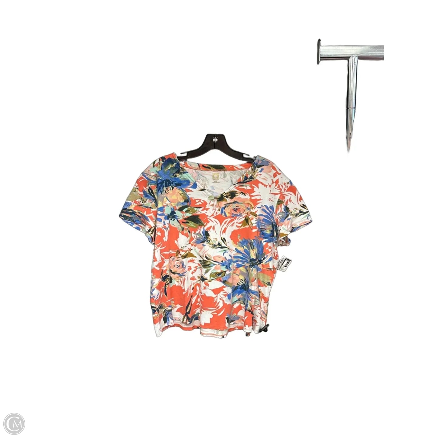 Top Short Sleeve By Anne Klein In Orange & White, Size: Xl