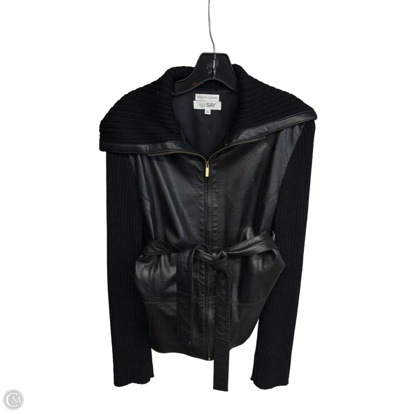 Jacket Leather By Clothes Mentor In Black, Size: L