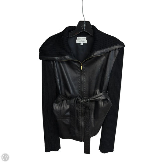 Jacket Leather By Clothes Mentor In Black, Size: L