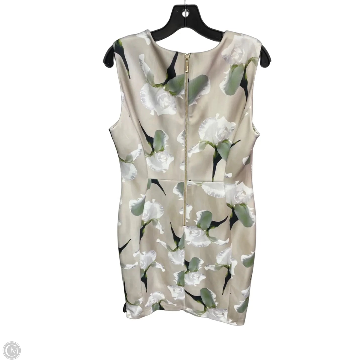Dress Party Midi By Calvin Klein In Cream & Green, Size: 14