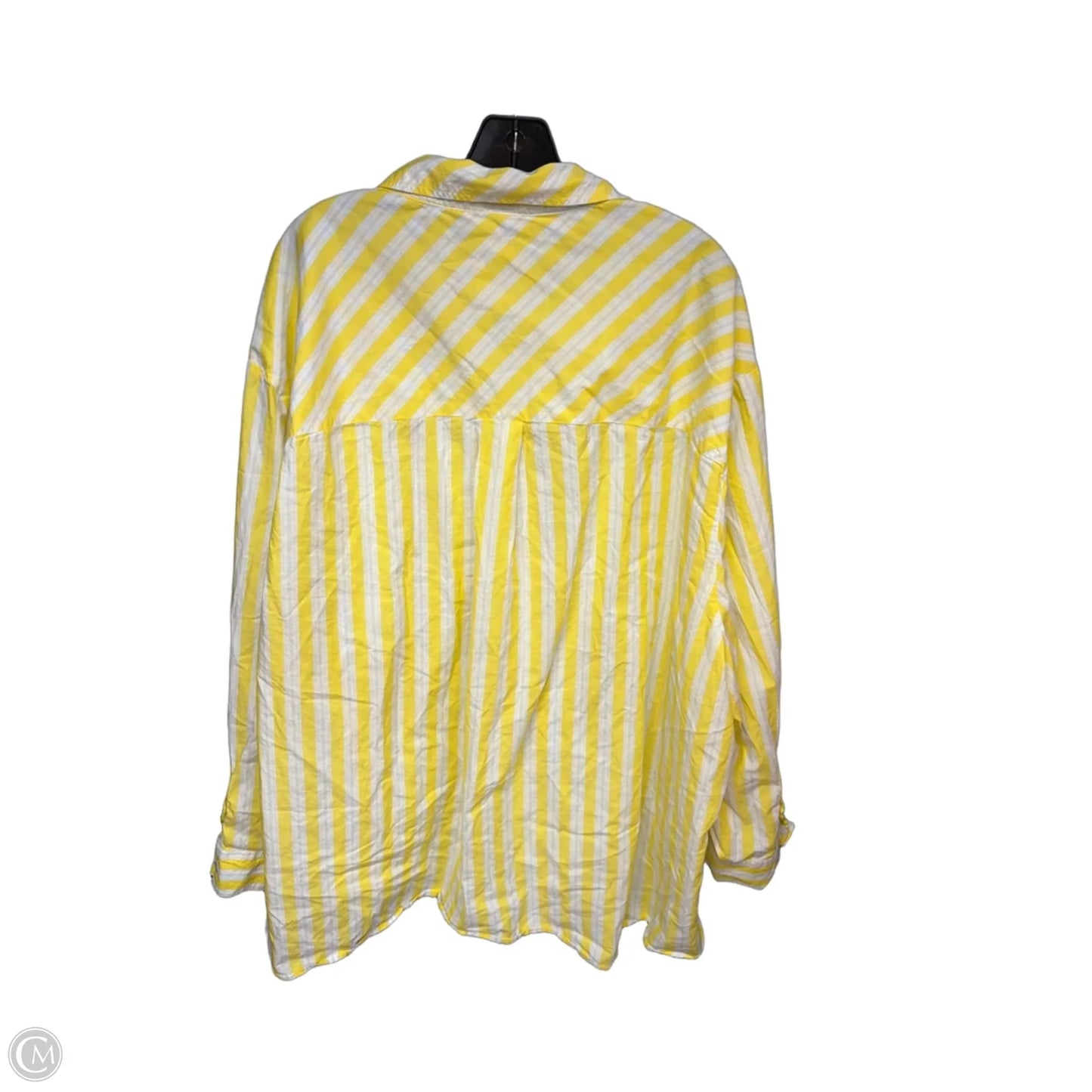 Top Long Sleeve By Aerie In White & Yellow, Size: Xxl