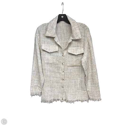 Jacket Shirt By Shein In White & Yellow, Size: S