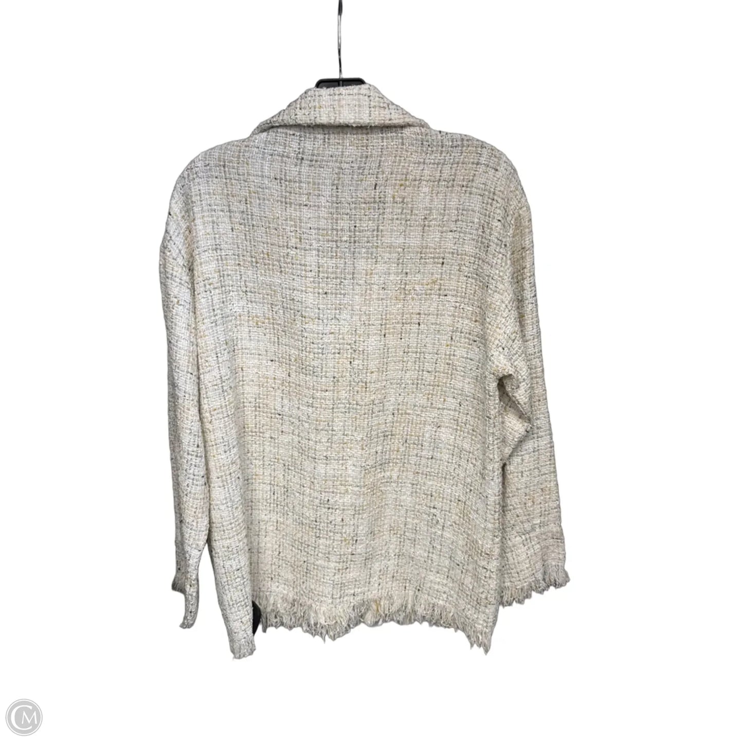 Jacket Shirt By Shein In White & Yellow, Size: S