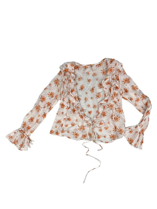 Orange & White Top Long Sleeve Free People, Size Xs