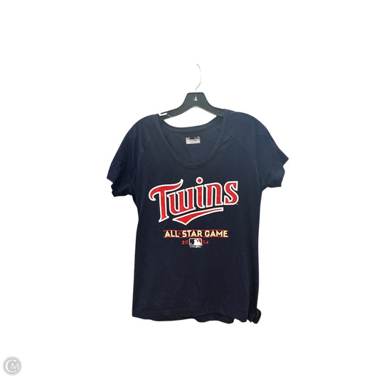 Athletic Top Short Sleeve By Under Armour In Blue & Red, Size: L