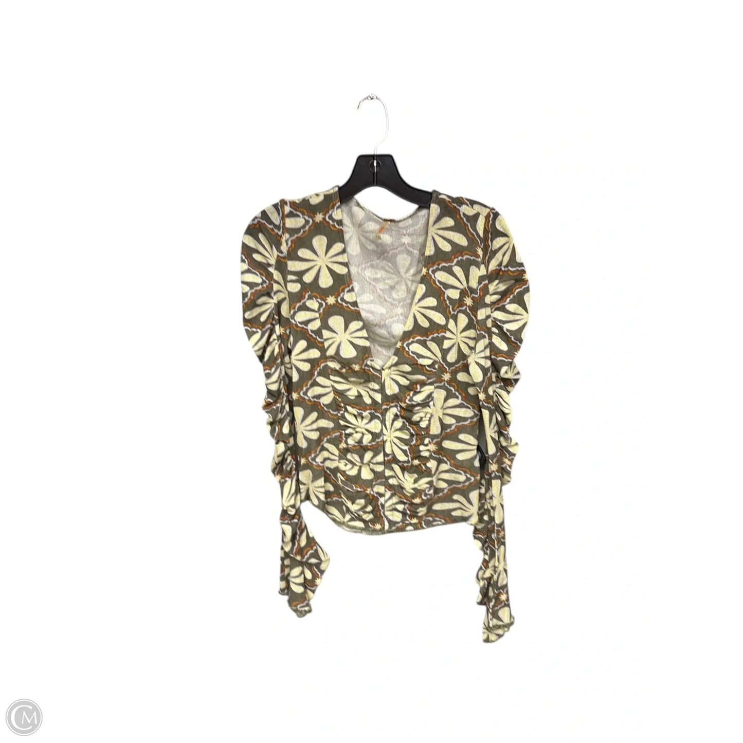 Top Long Sleeve By Free People In Cream & Green, Size: M