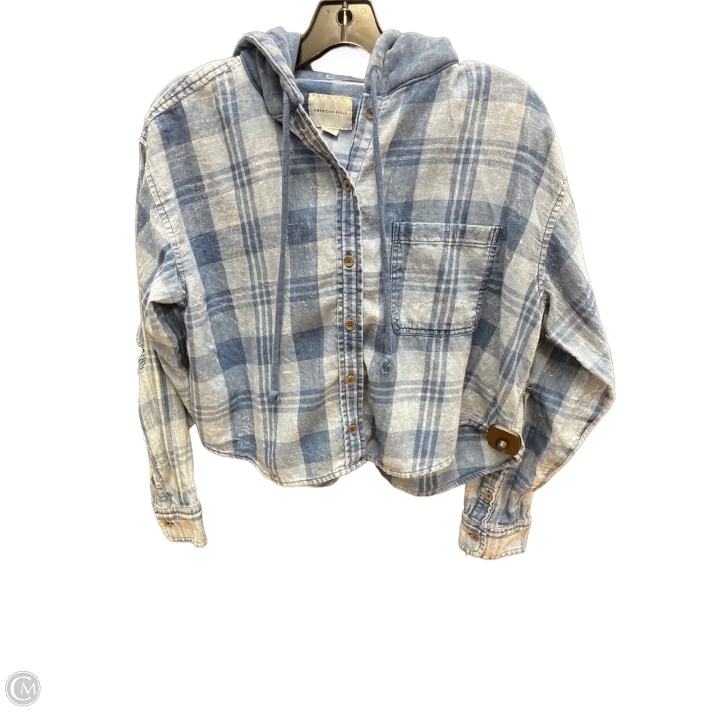 Top Long Sleeve By American Eagle In Plaid Pattern, Size: M
