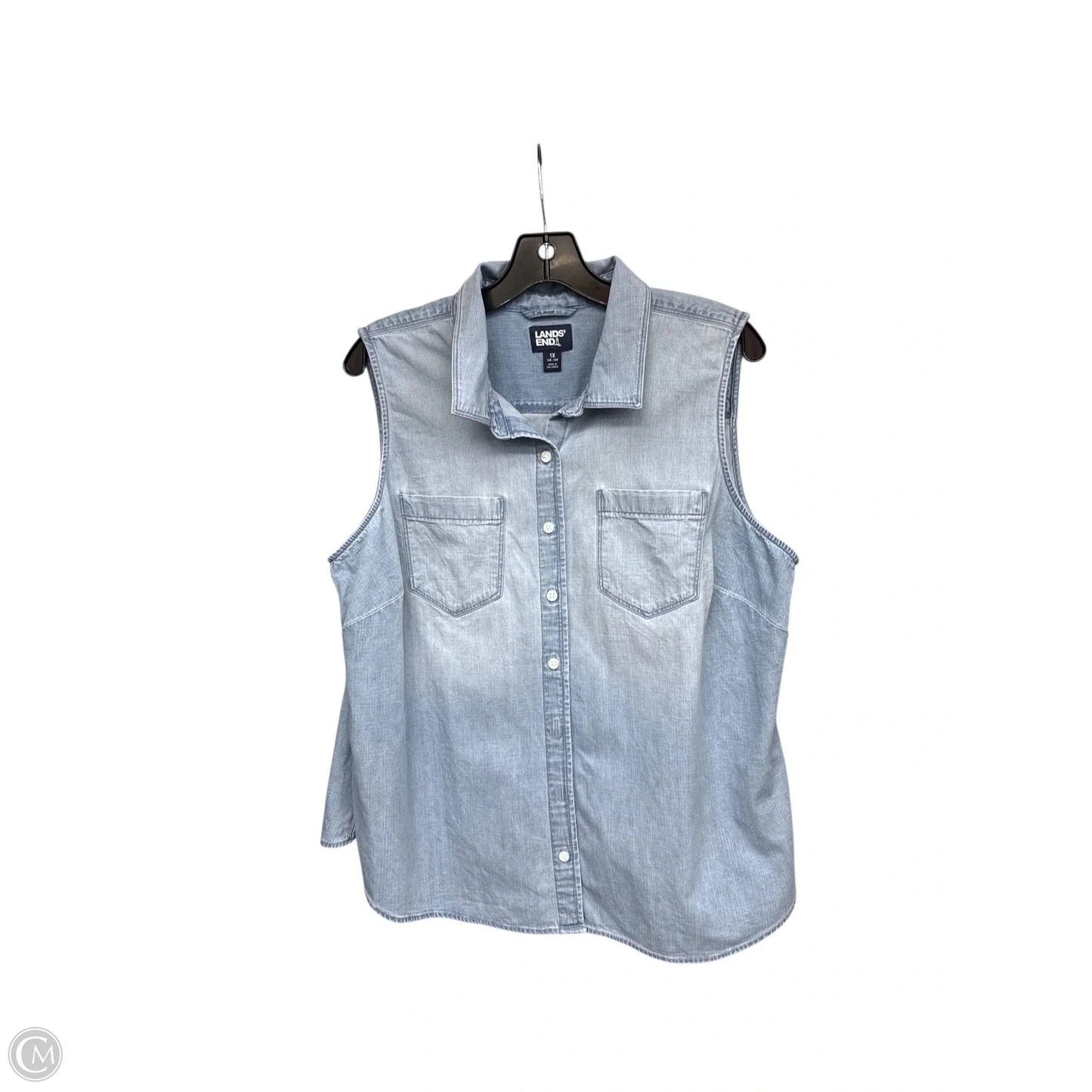Top Sleeveless By Lands End In Blue Denim, Size: 1x