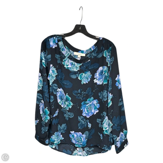 Blouse Long Sleeve By Loft In Blue & Purple, Size: L