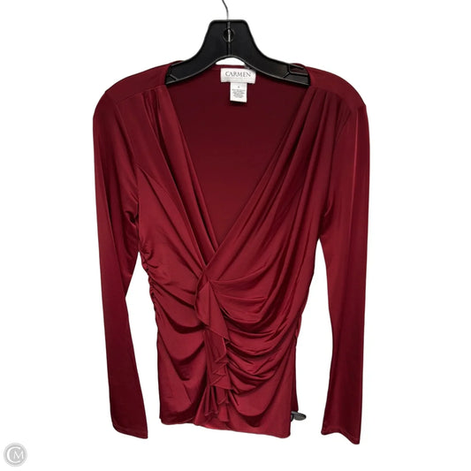 Blouse Long Sleeve By Carmen Marc Valvo In Red, Size: S
