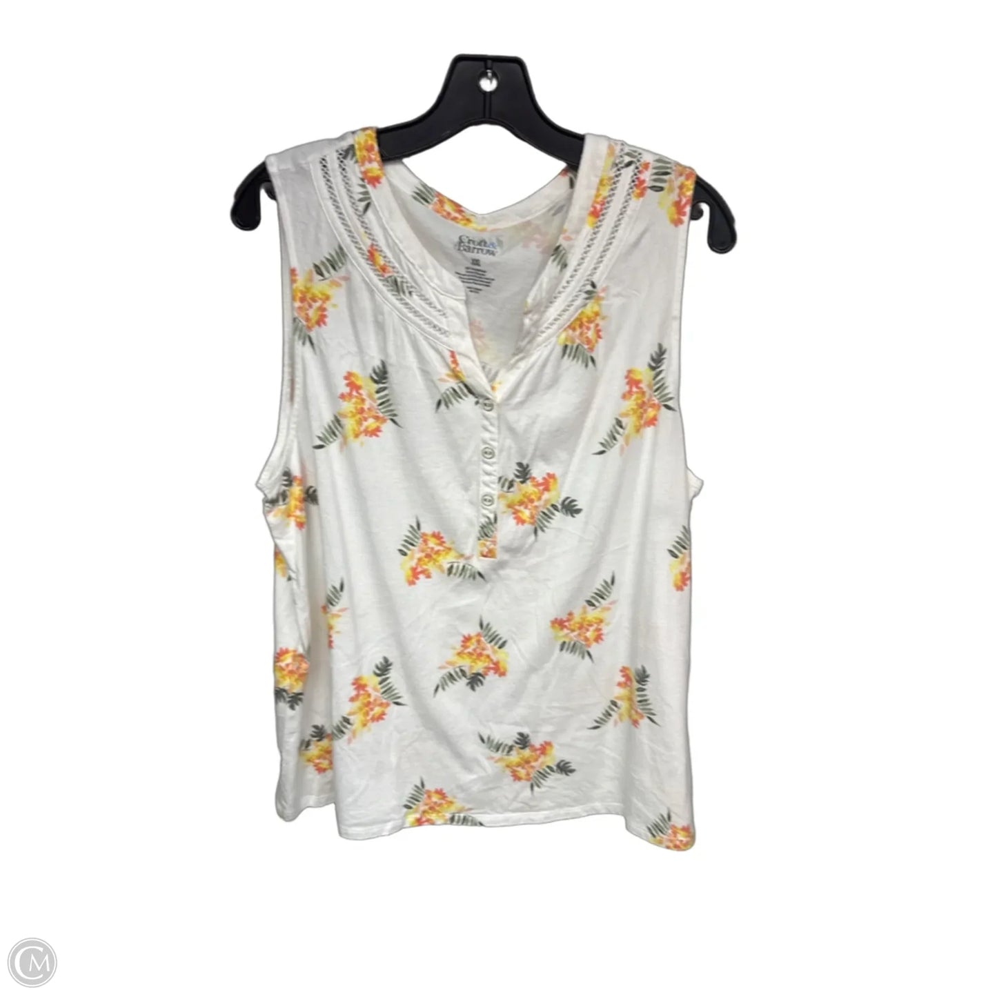 Top Sleeveless By Croft And Barrow In White & Yellow, Size: Xxl