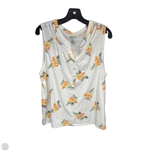 Top Sleeveless By Croft And Barrow In White & Yellow, Size: Xxl