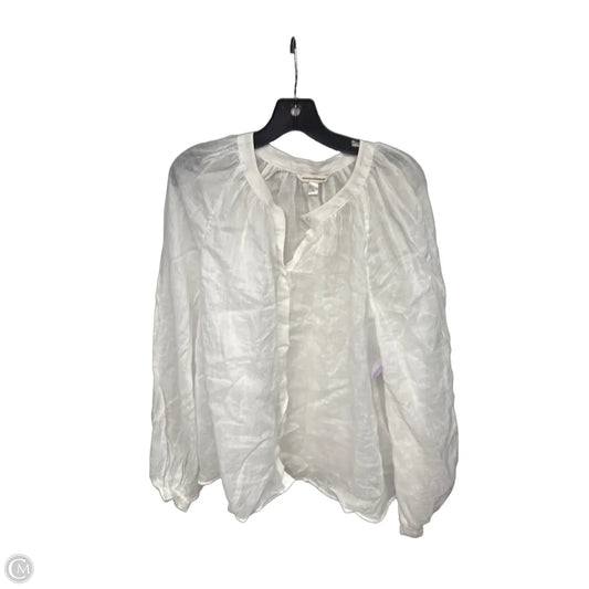 Blouse Long Sleeve By Banana Republic In White, Size: L