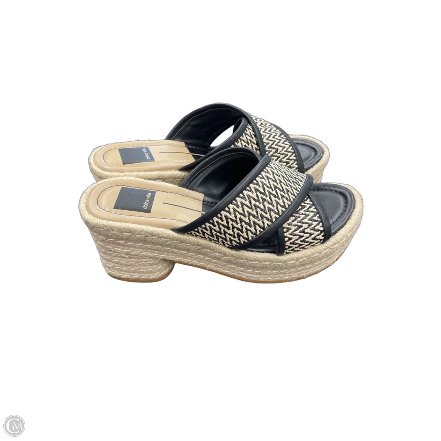 Sandals Heels Wedge By Dolce Vita In Black & Cream, Size: 7.5