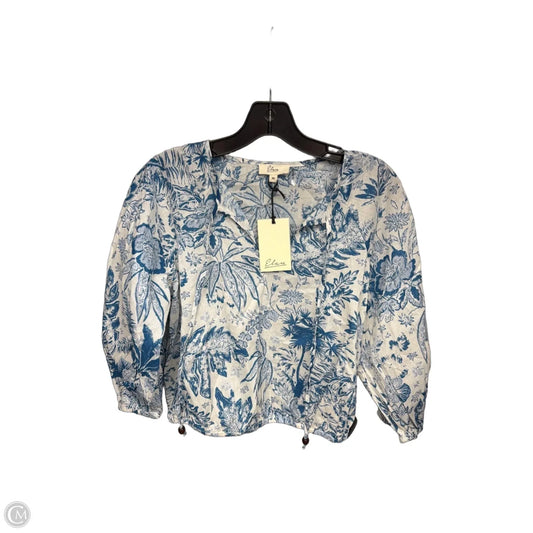 Top 3/4 Sleeve By Elan In Blue & White, Size: M