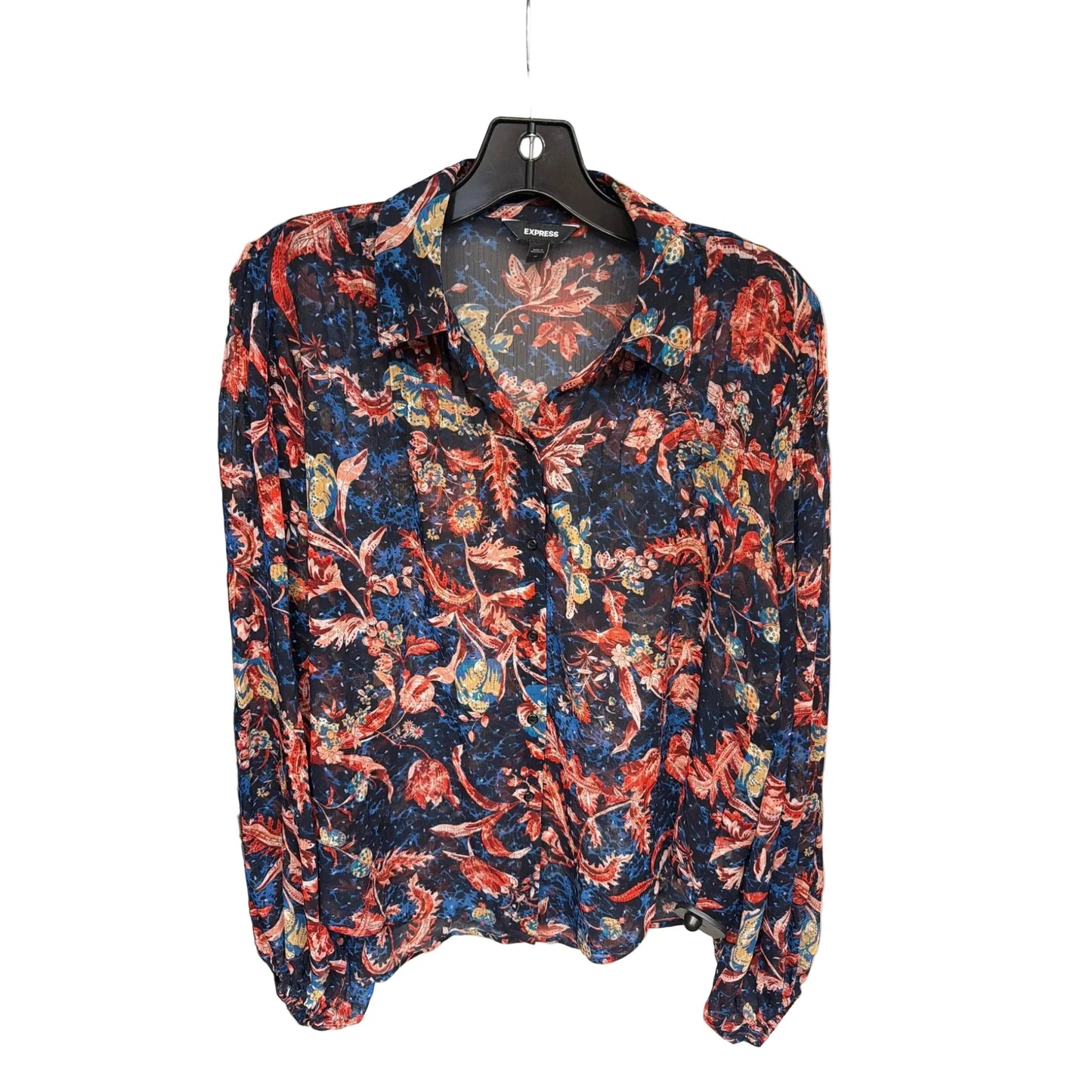 Blouse Long Sleeve By Express In Blue & Red, Size: M
