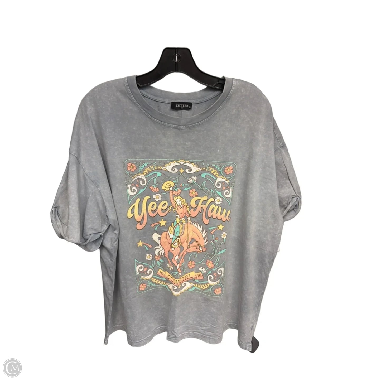 Top Short Sleeve By Zutter In Grey, Size: L