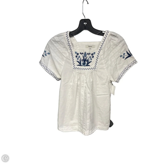 Top Short Sleeve By Madewell In Blue & White, Size: Xxs