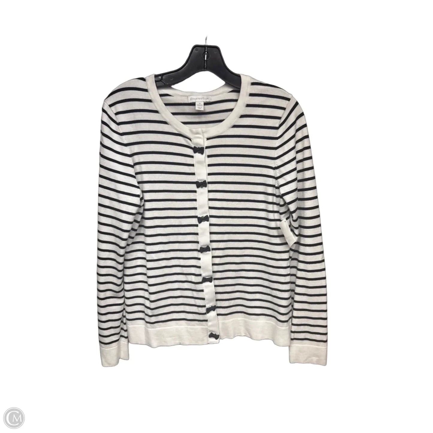 Sweater Cardigan By Charter Club In Striped Pattern, Size: M