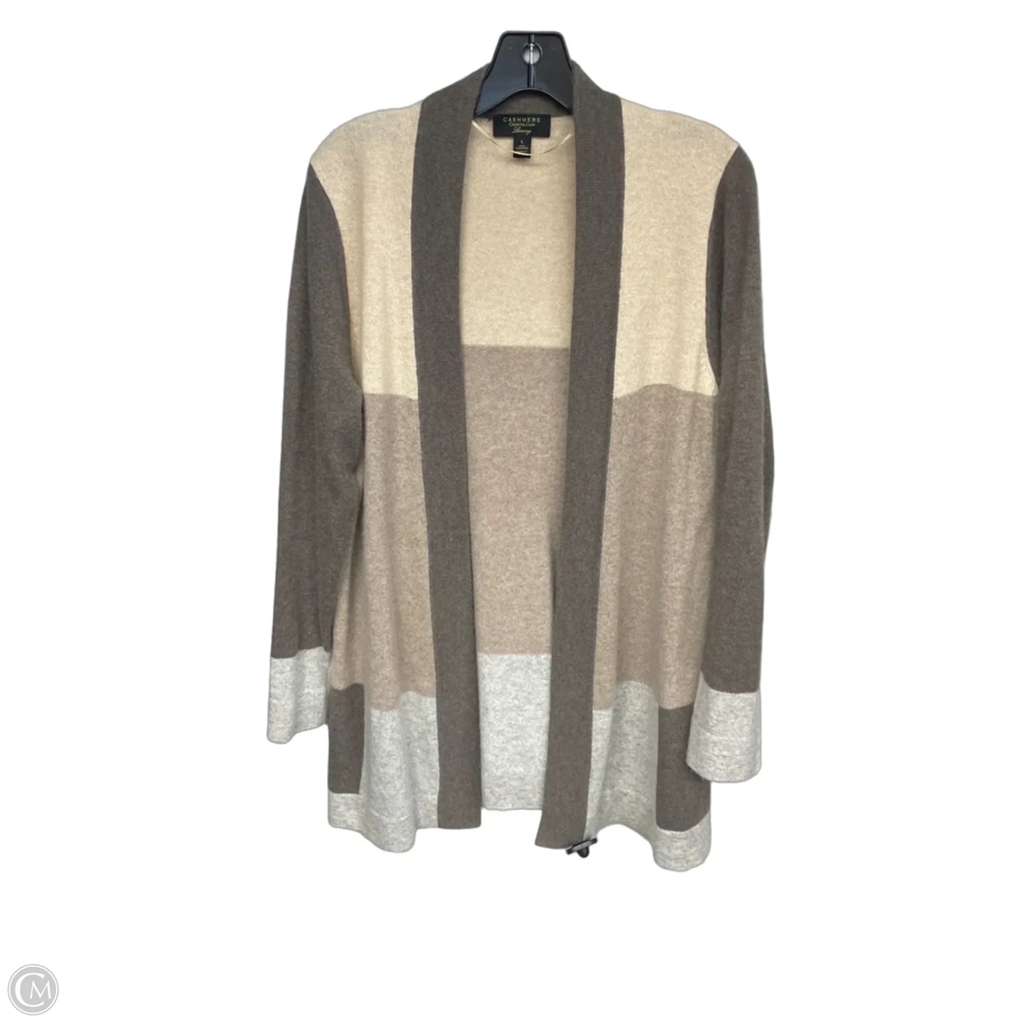 Sweater Cardigan Cashmere By Charter Club In Brown & Cream, Size: L