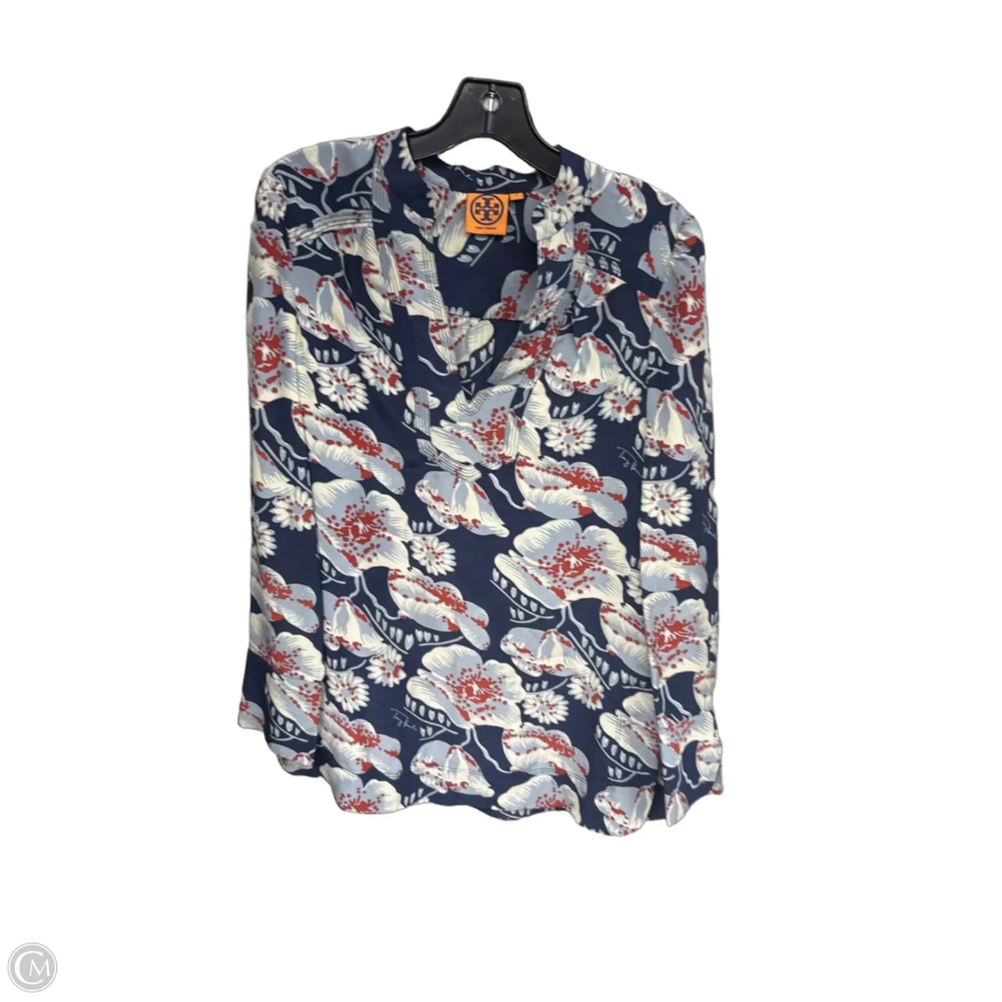 Top Long Sleeve Designer By Tory Burch In Blue & Red, Size: 4